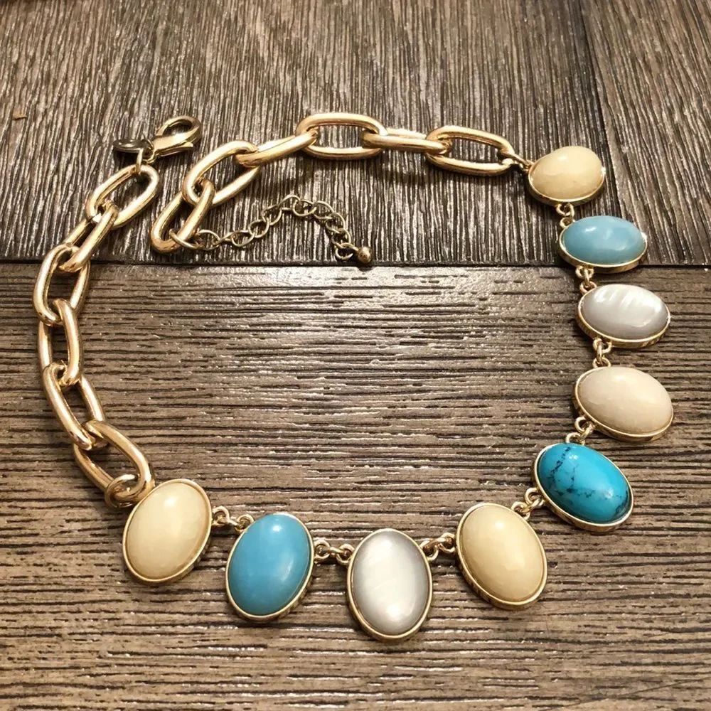 Fashion Jewelry Goldtone Chain & Faux Oval Gems